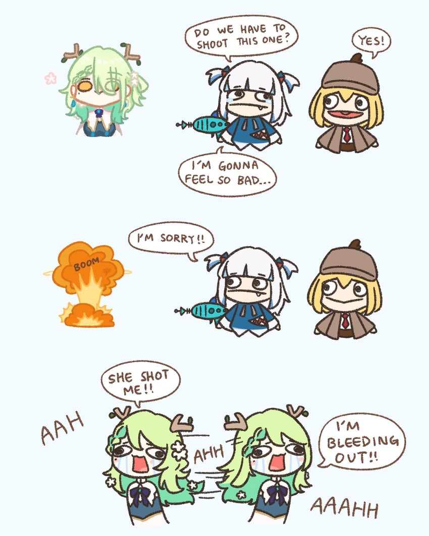 gawr gura, watson amelia, and ceres fauna (hololive and 1 more) drawn by sappysque