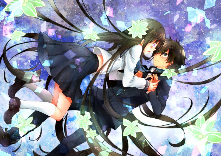 chitanda eru and oreki houtarou (hyouka) drawn by yamabukiiro