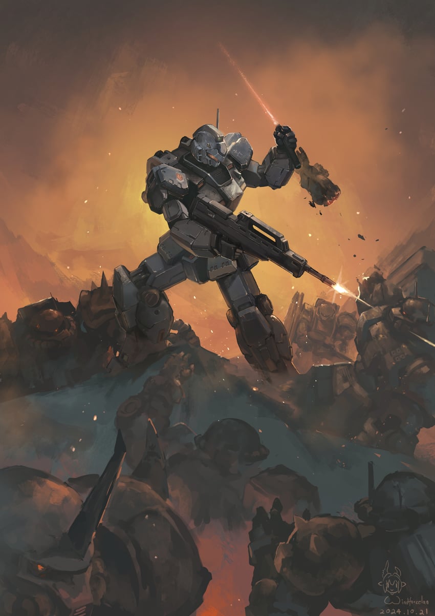 zaku ii, gouf, and gm quel (gundam and 4 more) drawn by windforcelan