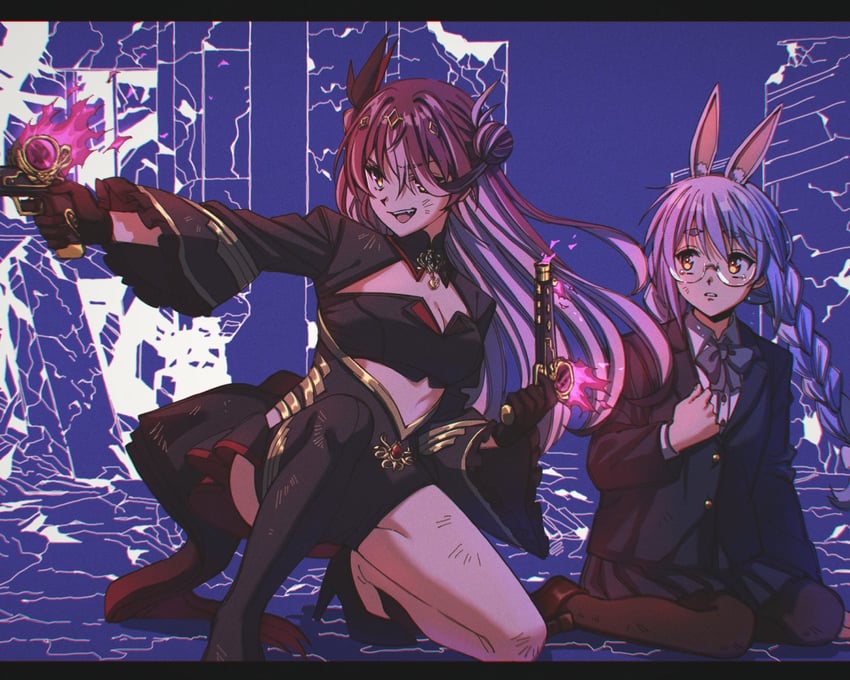 houshou marine and usada pekora (hololive) drawn by homura_(hmr0222)
