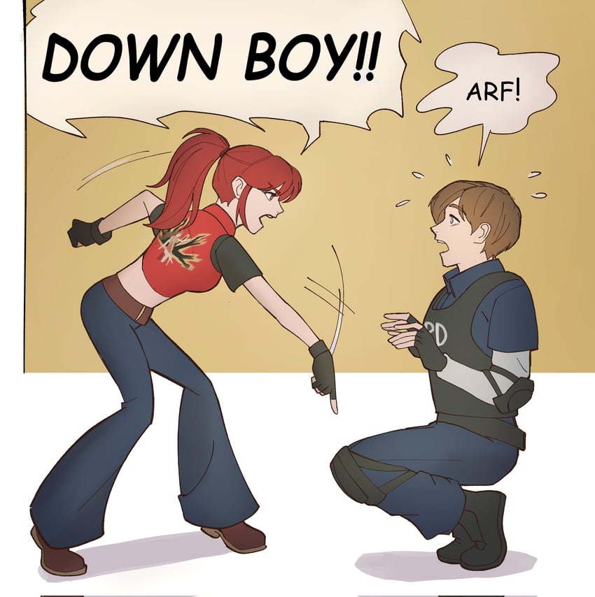 leon s. kennedy and claire redfield (resident evil and 1 more) drawn by liunennim