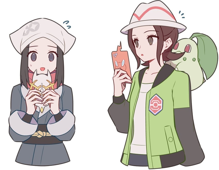 rotom, akari, rotom phone, chikorita, and harmony (pokemon and 2 more) drawn by 343rone