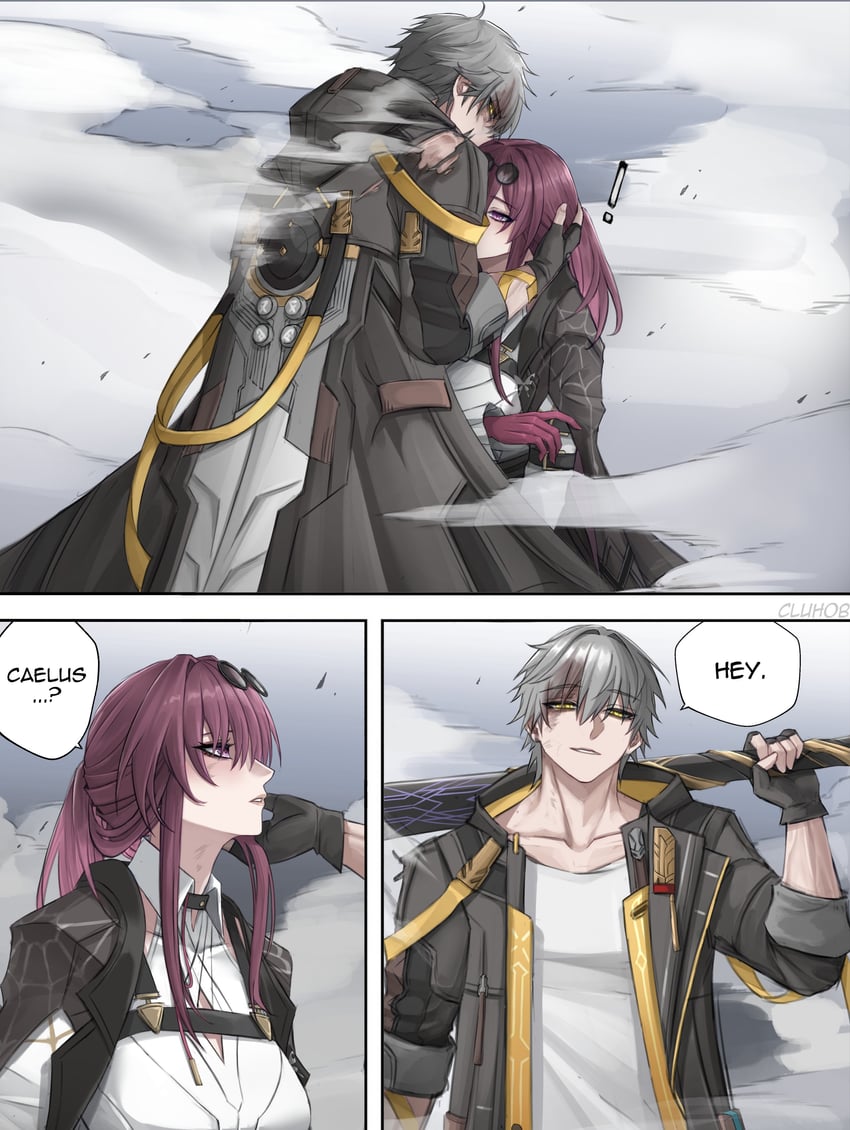 trailblazer, kafka, and caelus (honkai and 1 more) drawn by cluhob