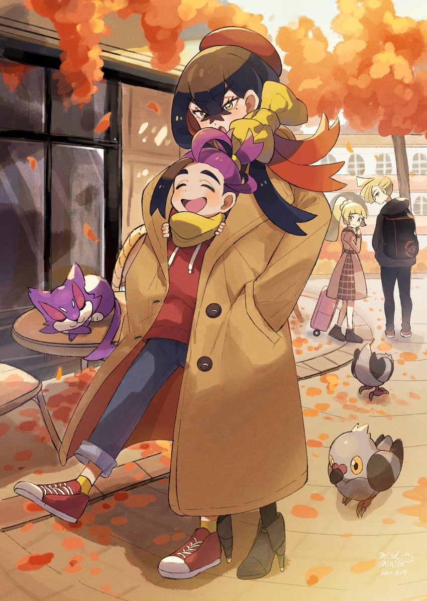 lillie, kieran, carmine, gladion, purrloin, and 1 more (pokemon and 2 more) drawn by matsuda_(0yx38755230263c)
