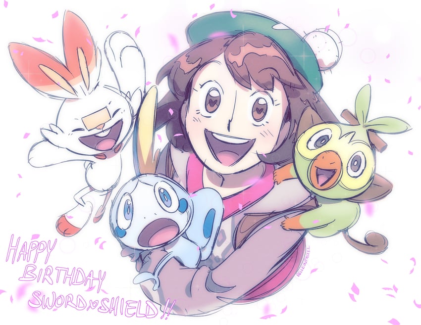 gloria, scorbunny, sobble, and grookey (pokemon and 1 more) drawn by belleinpastel