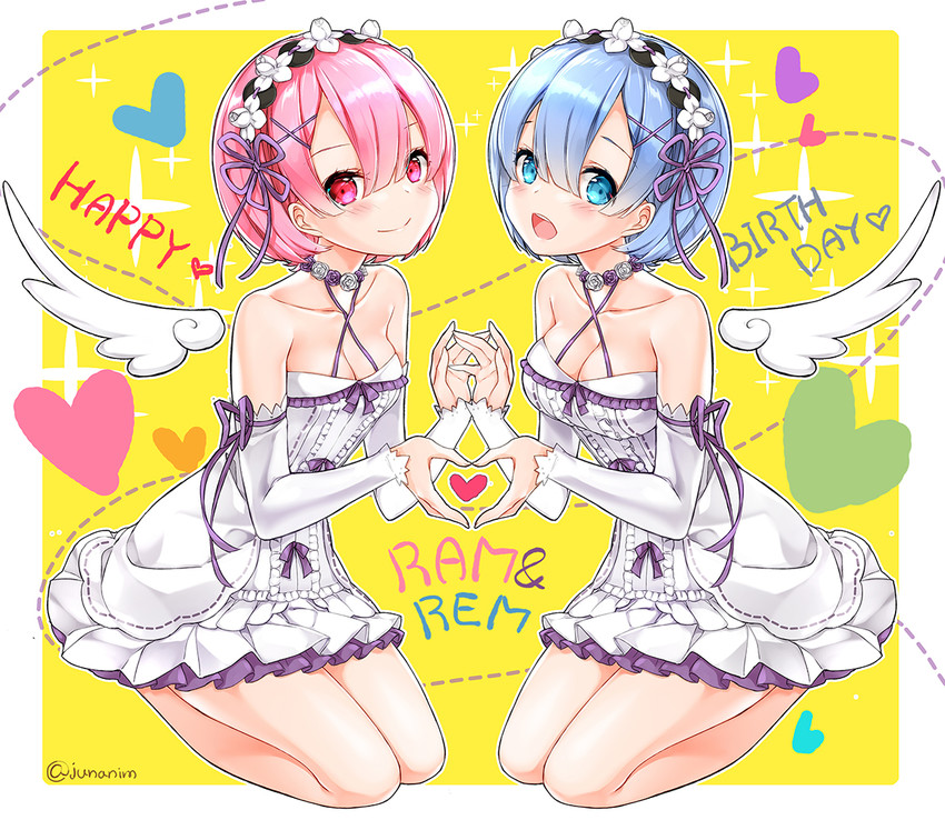rem and ram (re:zero kara hajimeru isekai seikatsu) drawn by juna