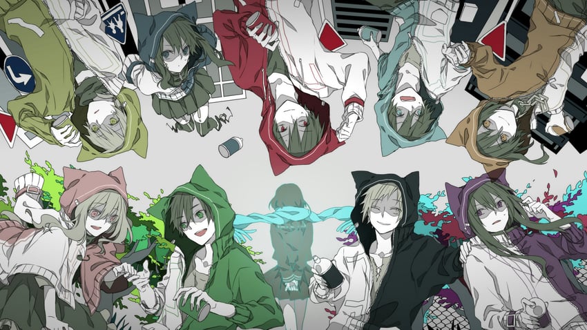 tateyama ayano, kozakura marry, kisaragi shintarou, kido tsubomi, ene, and 5 more (kagerou project and 1 more) drawn by fujiori_(ayacoe727)