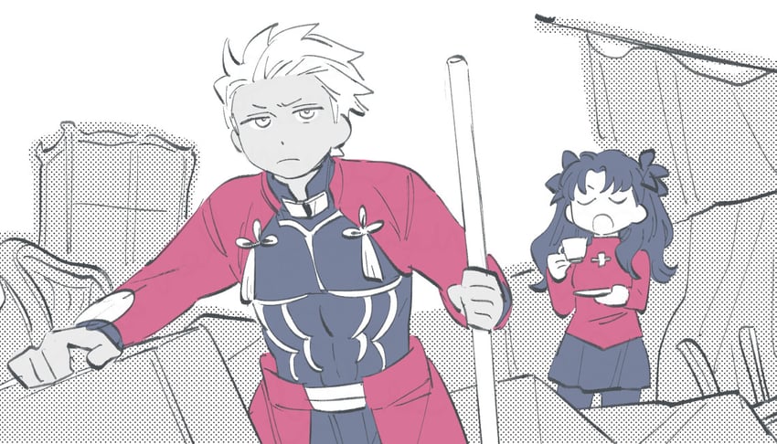 tohsaka rin and archer (fate and 1 more) drawn by oneroom-disco