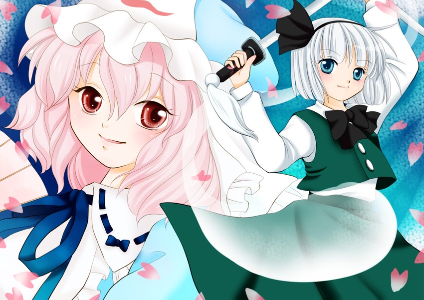 konpaku youmu and saigyouji yuyuko (touhou) drawn by yuzuna99