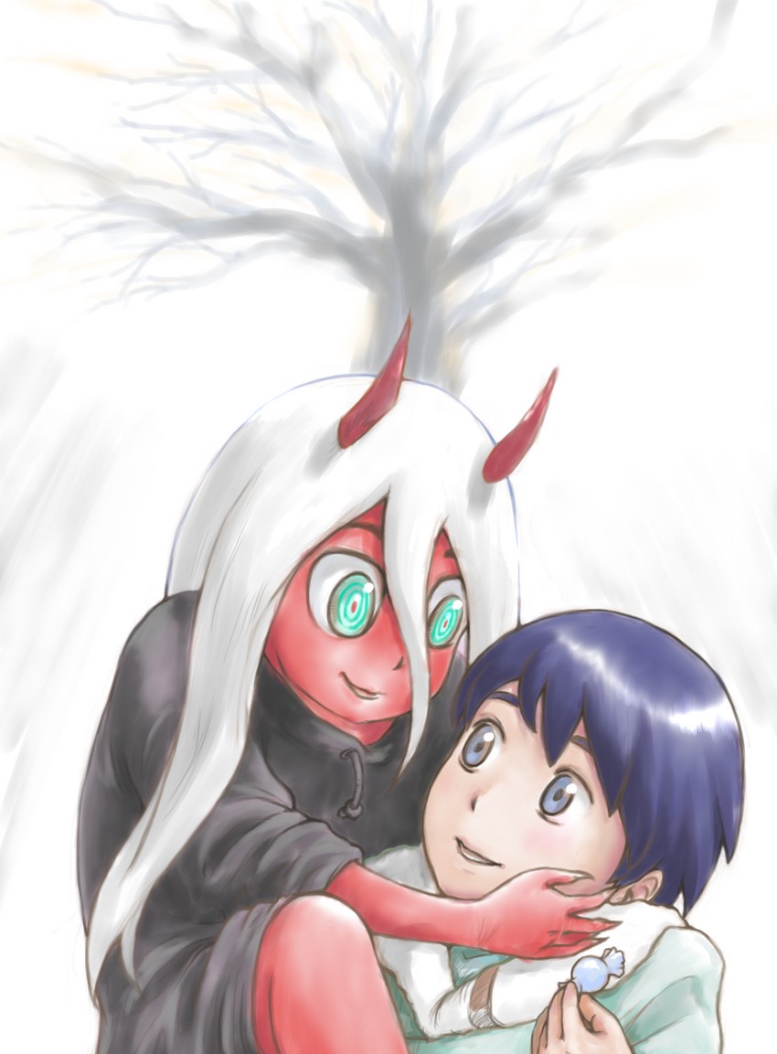 zero two and hiro (darling in the franxx) drawn by sat31063106