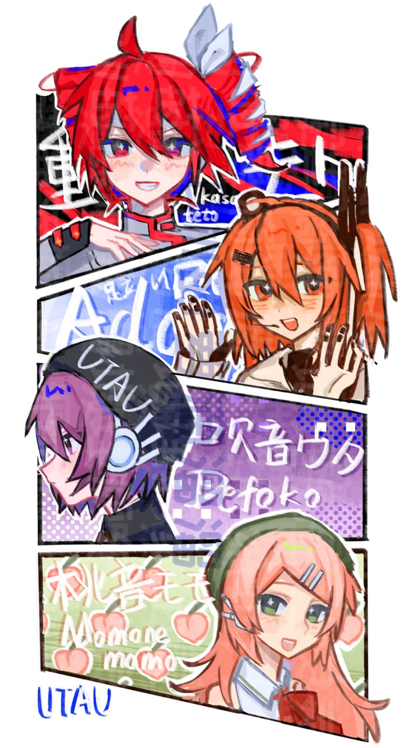kasane teto, adachi rei, utane uta, and momone momo (utau and 2 more) drawn by dill_(adachi_rei_zero)
