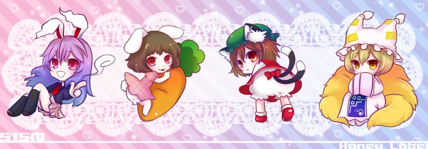 reisen udongein inaba, yakumo ran, chen, and inaba tewi (touhou) drawn by 515m