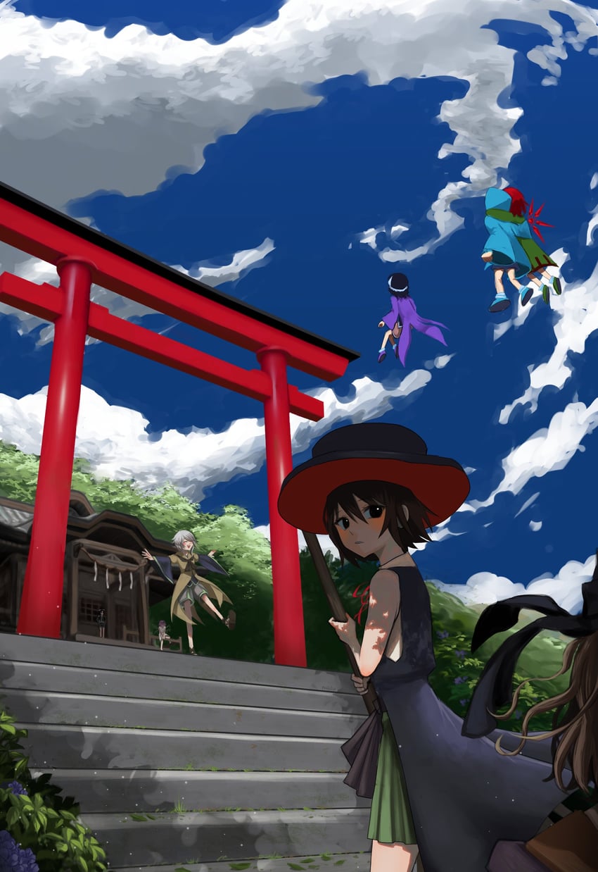 enraku tsubakura, houlen yabusame, shitodo kuroji, kuzu suzumi, shitodo hooaka, and 3 more (len'en and 1 more) drawn by m40u