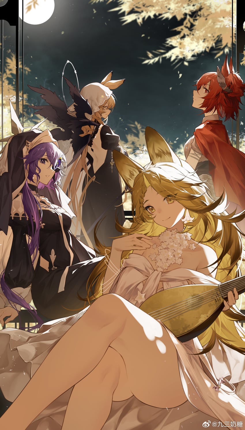 fiammetta, dorothy, whisperain, and quercus (arknights) drawn by jiusan_naitang