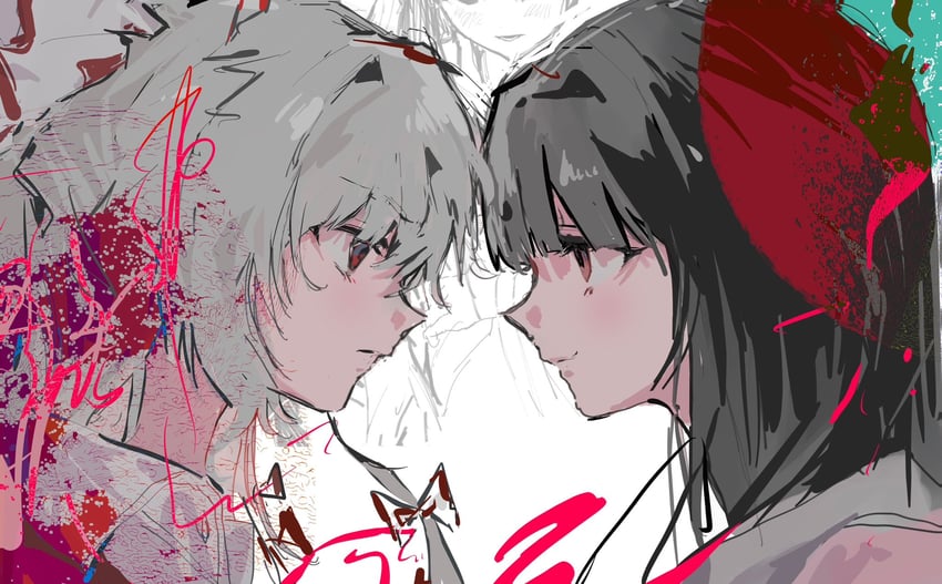 fujiwara no mokou and houraisan kaguya (touhou) drawn by sesmkun