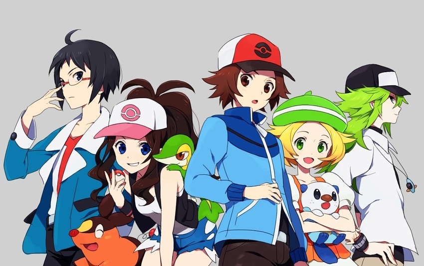 hilda, hilbert, n, oshawott, snivy, and 3 more (pokemon and 1 more) drawn by hirosuke_(psychexx)