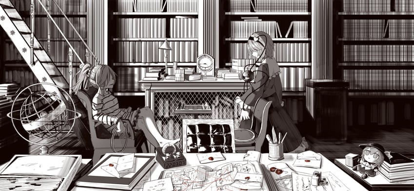 komeiji koishi, komeiji satori, miyadeguchi mizuchi, sherlock holmes, and james moriarty (touhou and 2 more) drawn by yazato_ichimushi