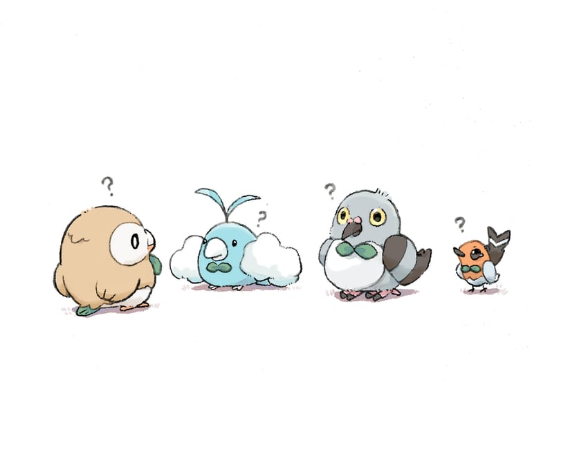 rowlet, swablu, fletchling, and pidove (pokemon) drawn by coba_to_coba