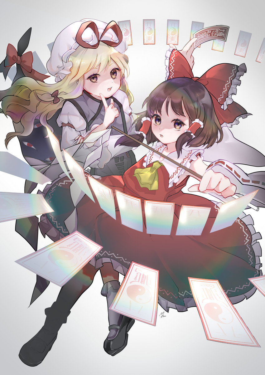 hakurei reimu and yakumo yukari (touhou and 1 more) drawn by sumiyamano