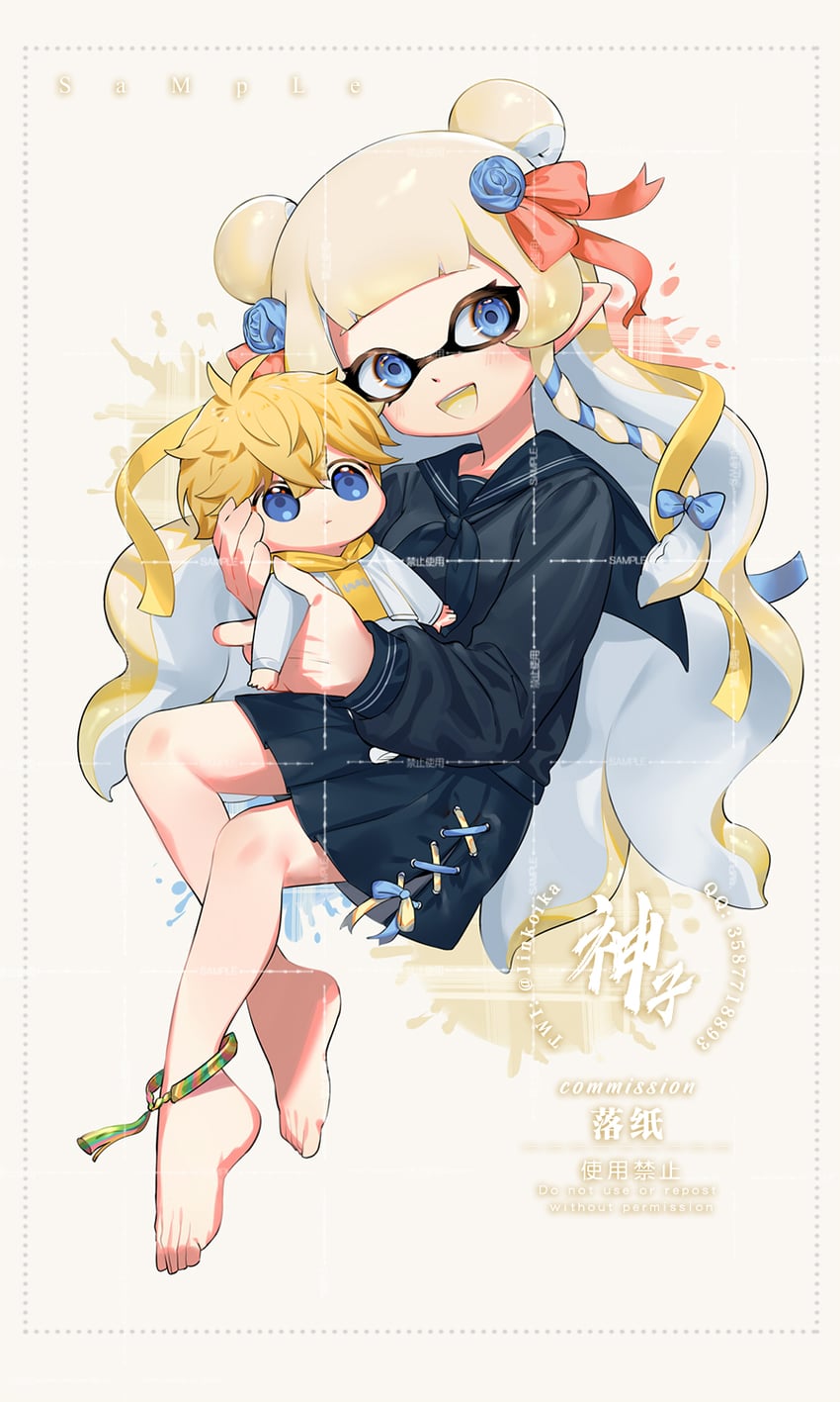inkling player character and inkling girl (splatoon) drawn by jinkoika