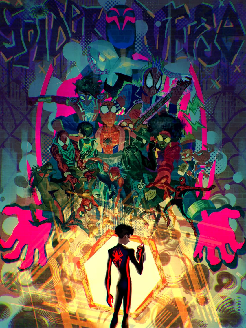 spider-man, peni parker, miles morales, spider-man noir, mayday parker, and 6 more (marvel and 3 more) drawn by greenless_417