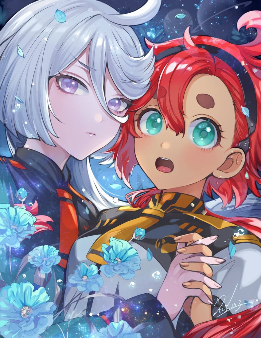 suletta mercury and miorine rembran (gundam and 1 more) drawn by matsurika_youko