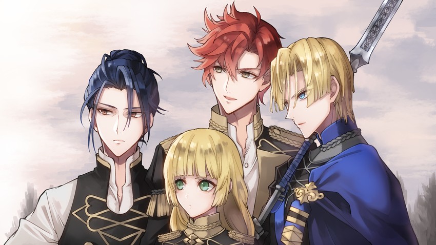 dimitri alexandre blaiddyd, ingrid brandl galatea, sylvain jose gautier, and felix hugo fraldarius (fire emblem and 1 more) drawn by pmpmcl