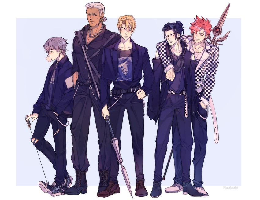 dimitri alexandre blaiddyd, sylvain jose gautier, felix hugo fraldarius, dedue molinaro, and ashe ubert (fire emblem and 2 more) drawn by laulaubi