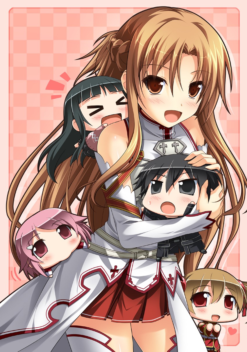asuna, kirito, silica, lisbeth, and yui (sword art online) drawn by tsuda_akira