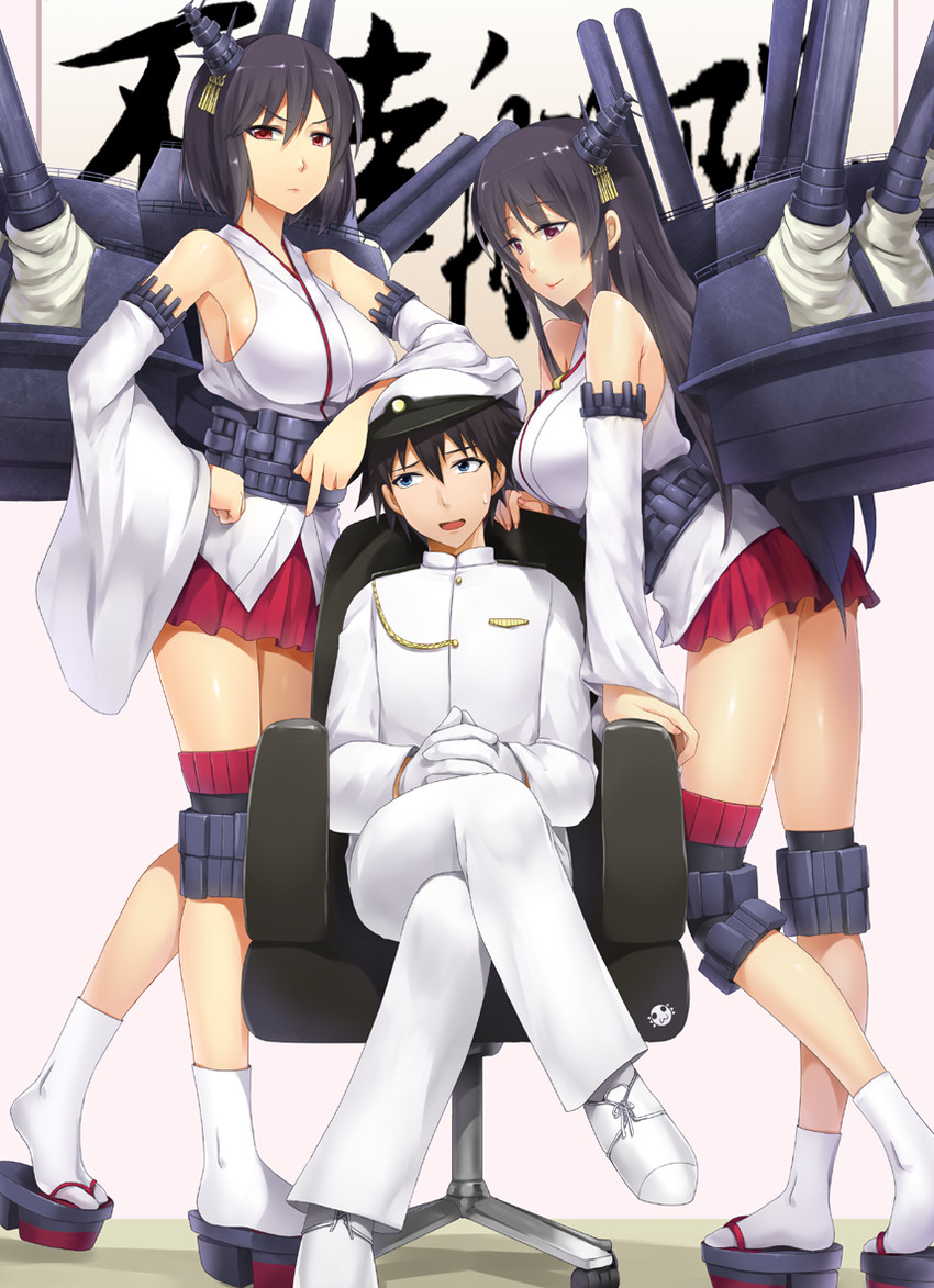 admiral, yamashiro, fusou, and kamijou touma (kantai collection and 1 more) drawn by darkmaya