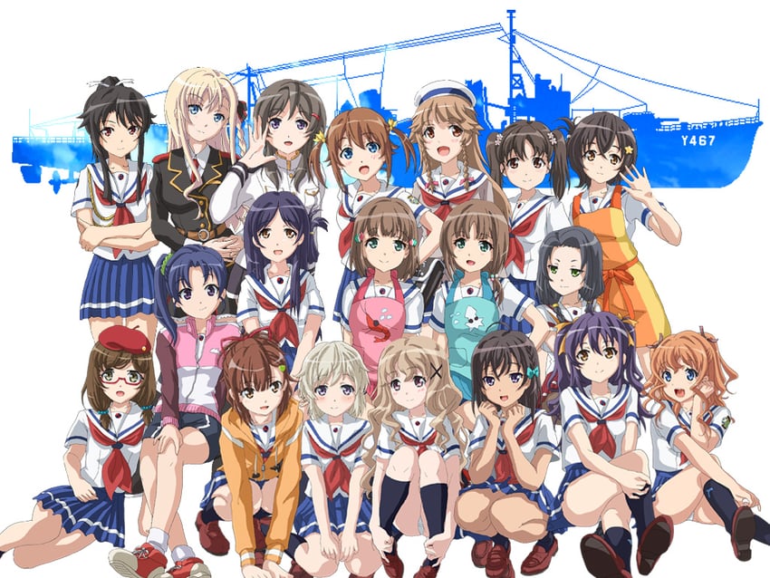 misaki akeno, wilhelmina braunschweig ingenohl friedeburg, munetani mashiro, irizaki mei, nosa kouko, and 15 more (high school fleet) drawn by hal-py