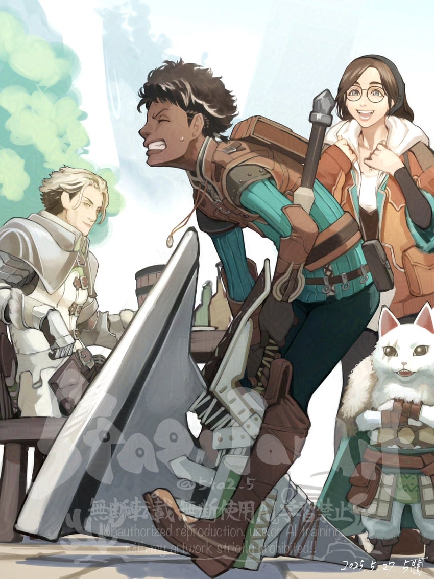 monster hunter, felyne, alma, nata, and athos (monster hunter and 1 more) drawn by 5tatsu