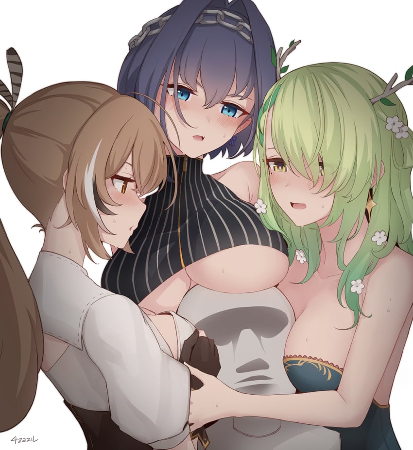 ouro kronii, nanashi mumei, and ceres fauna (hololive and 1 more) drawn by 4zazil
