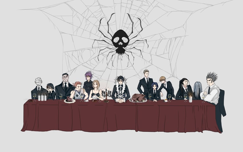 hisoka morow, chrollo lucilfer, shizuku murasaki, machi komacine, feitan portor, and 8 more (hunter x hunter and 1 more) drawn by ebasatrun