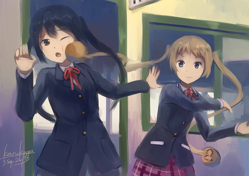 nakano azusa and dekomori sanae (k-on! and 2 more) drawn by kanokoga