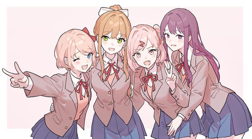 monika, natsuki, yuri, and sayori (doki doki literature club) drawn by yuna_4568
