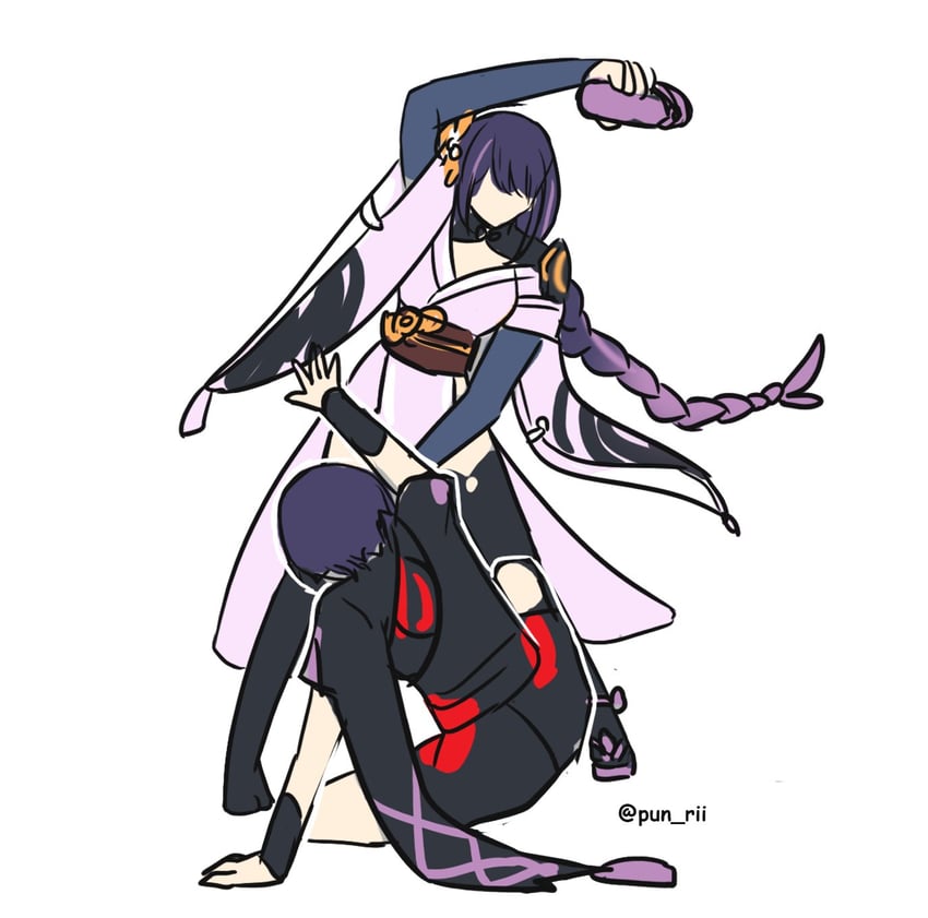 raiden shogun and scaramouche (genshin impact) drawn by pun-rii