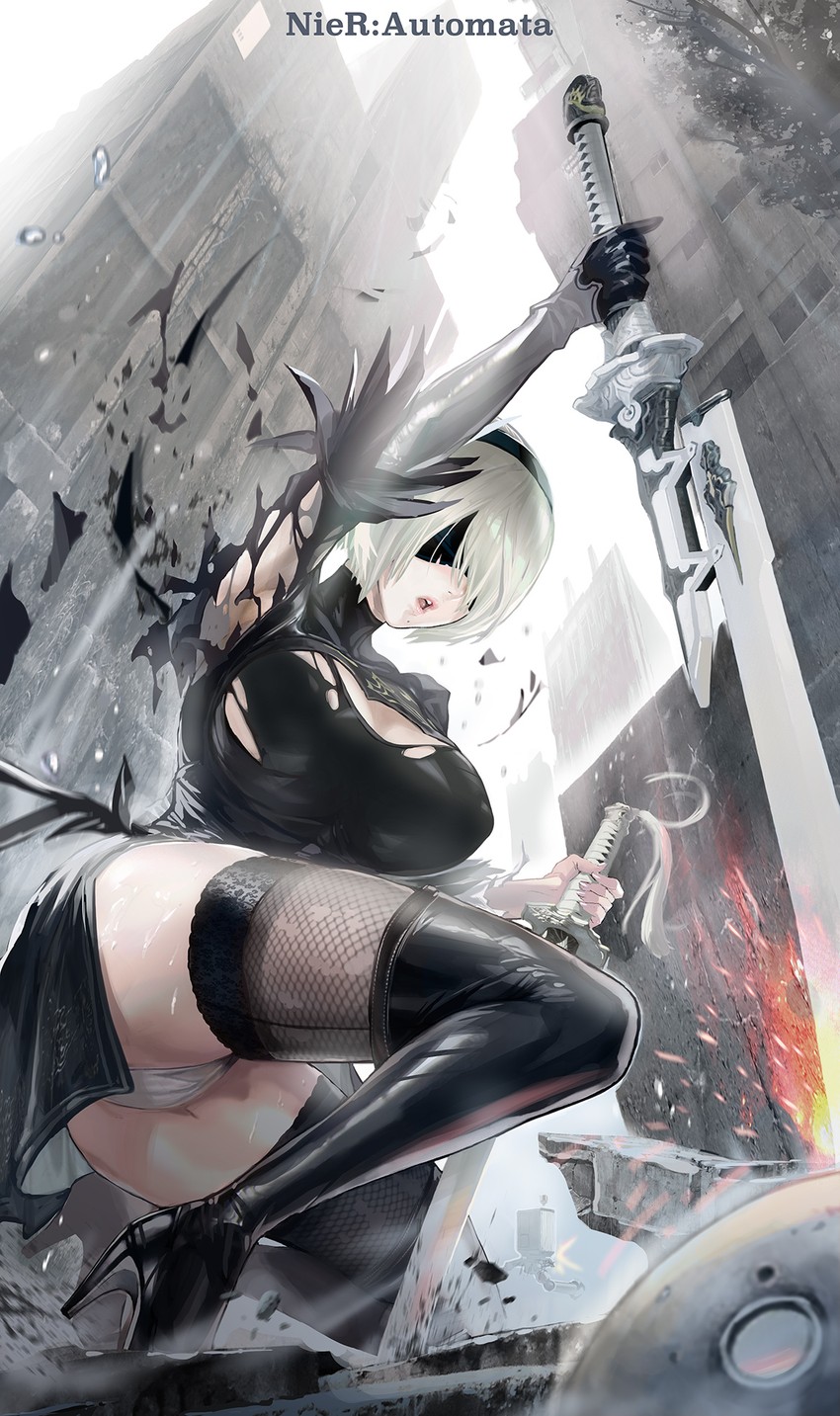 2b and pod (nier and 1 more) drawn by maeshima_shigeki