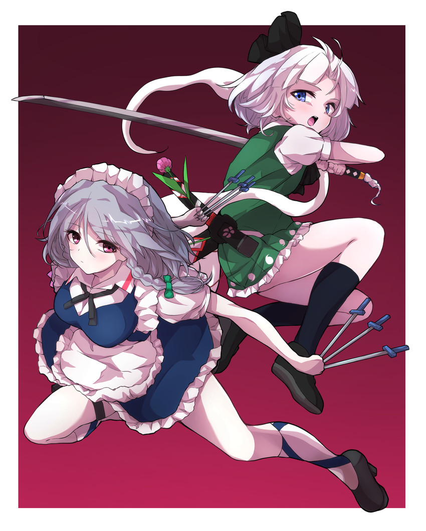 izayoi sakuya and konpaku youmu (touhou) drawn by harii_(janib5kc)