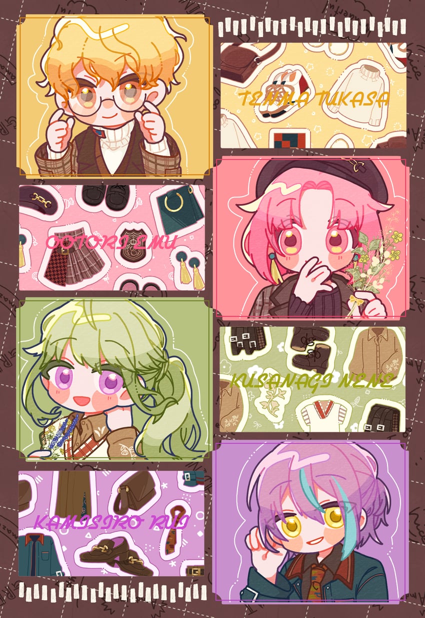 ootori emu, tenma tsukasa, kusanagi nene, and kamishiro rui (project sekai and 1 more) drawn by ui_(ui_73)