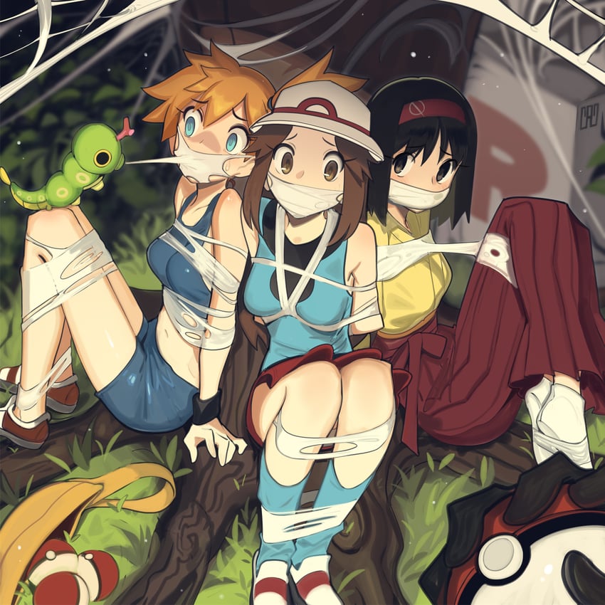 misty, leaf, erika, and caterpie (pokemon and 1 more) drawn by cad_(caddo)
