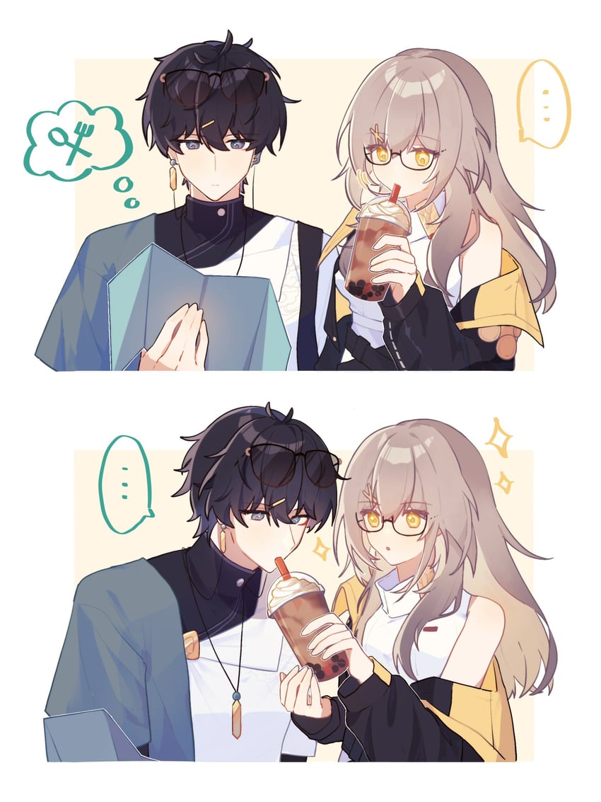 trailblazer, stelle, and dan heng (honkai and 1 more) drawn by michu_chchu