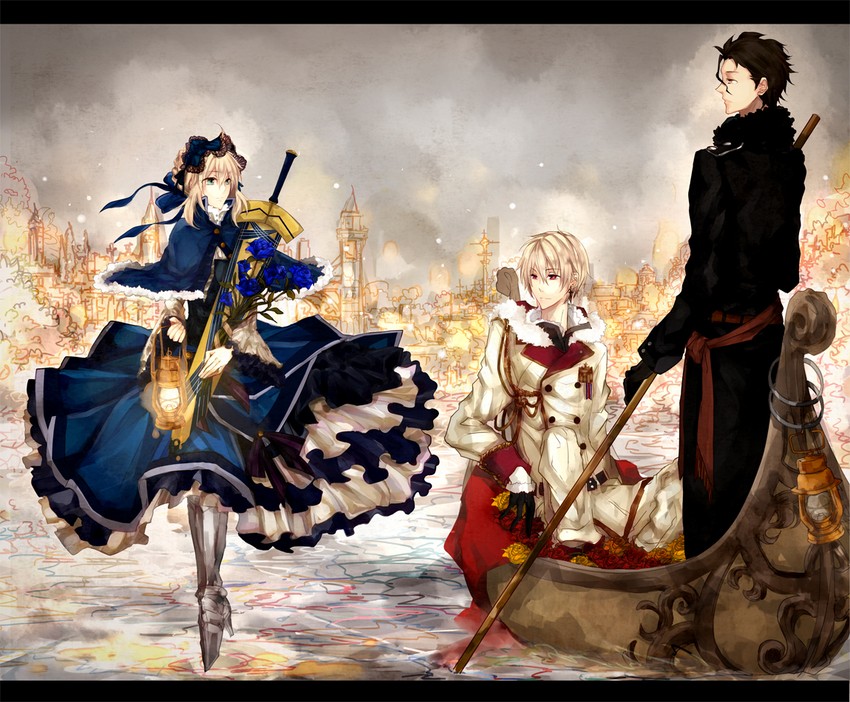 artoria pendragon, saber, gilgamesh, and diarmuid ua duibhne (fate and 2 more) drawn by 9tsumura