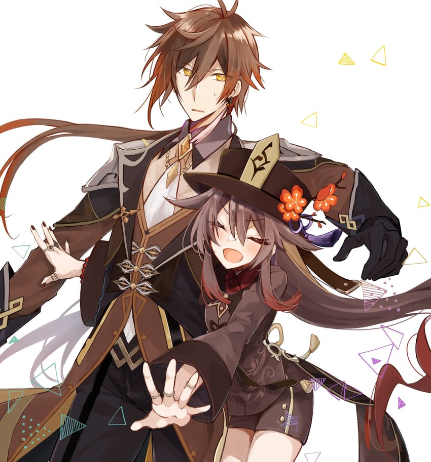 hu tao and zhongli (genshin impact) drawn by mao_(alepricos)