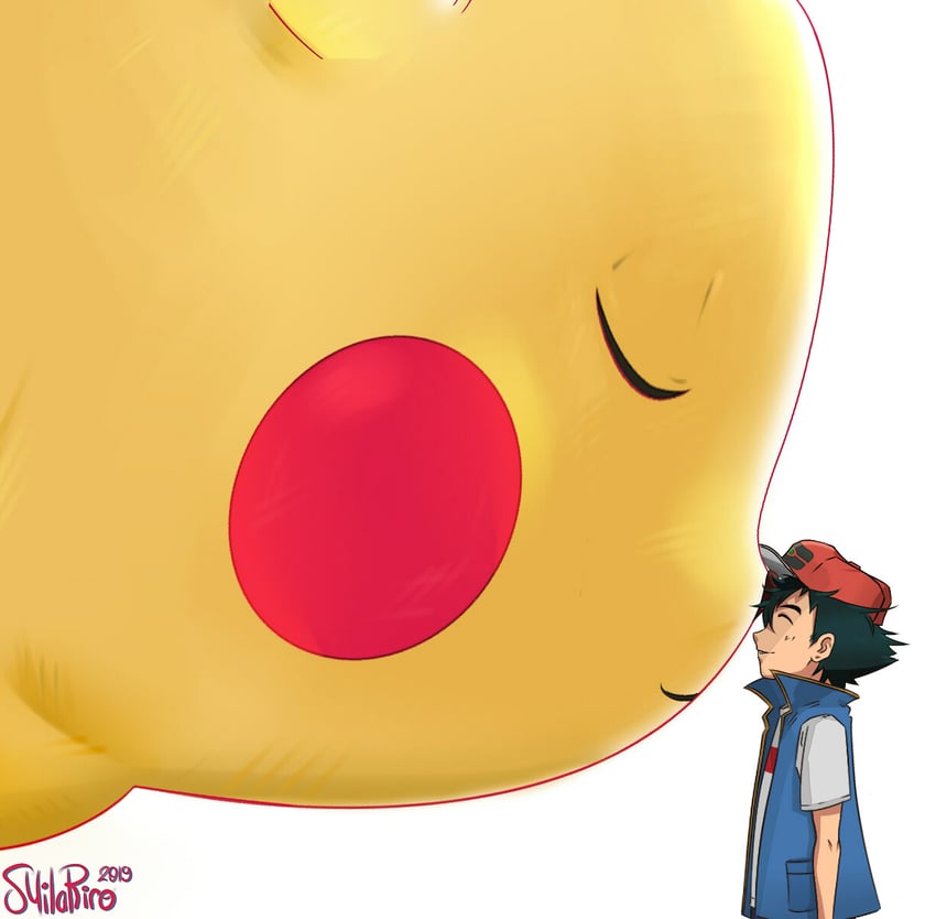 pikachu, ash ketchum, and gigantamax pikachu (pokemon and 1 more) drawn by milariro