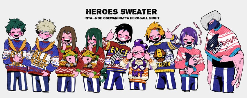midoriya izuku, uraraka ochaco, bakugou katsuki, asui tsuyu, jiro kyoka, and 9 more (boku no hero academia) drawn by anna_(aannnaa3)