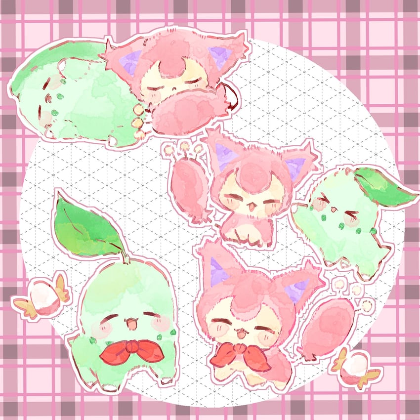 chikorita and skitty (pokemon) drawn by kako_xox
