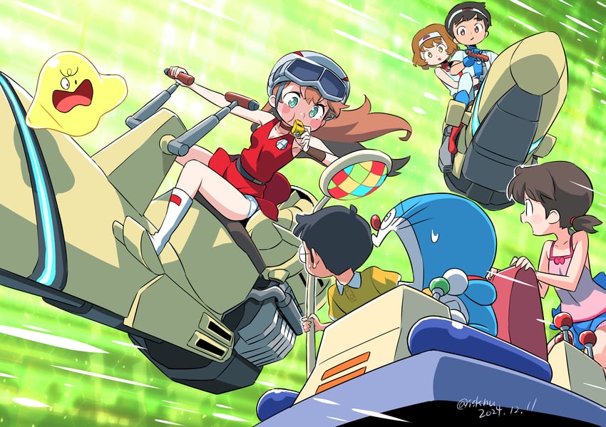 doraemon, nobi nobita, minamoto shizuka, riimu stream, buyoyon, and 2 more (doraemon and 1 more) drawn by isedaichi_ken