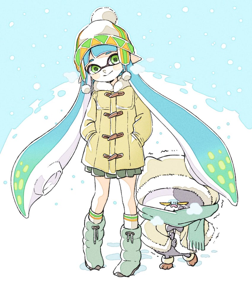 inkling player character, inkling girl, and judd (splatoon) drawn by sen_squid