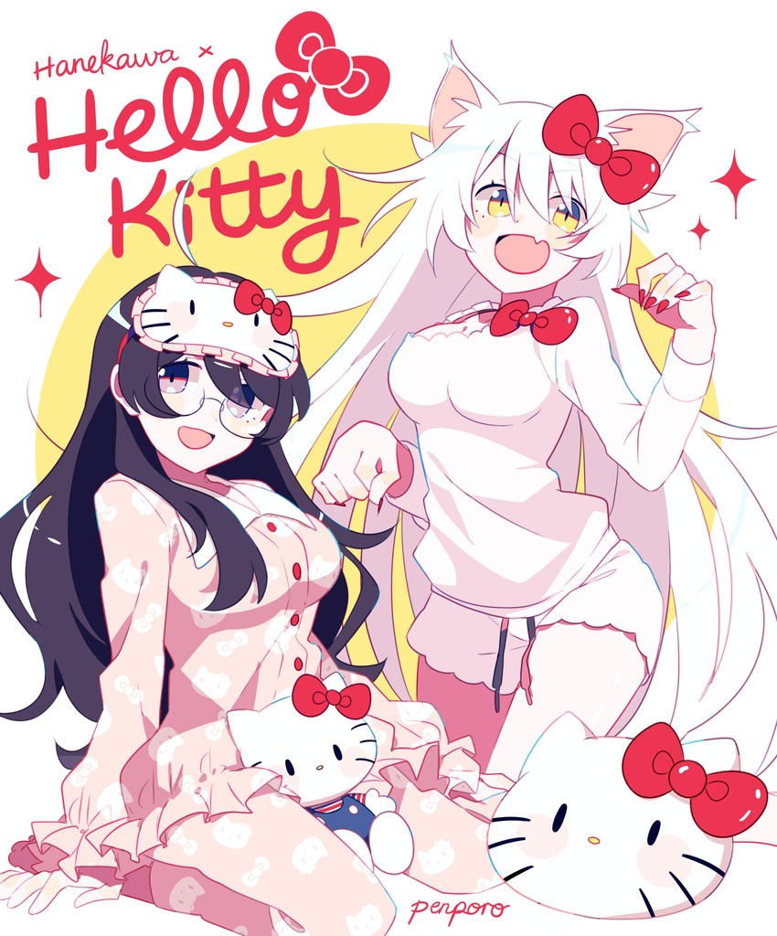 hanekawa tsubasa, hello kitty, and black hanekawa (monogatari and 3 more) drawn by constellor